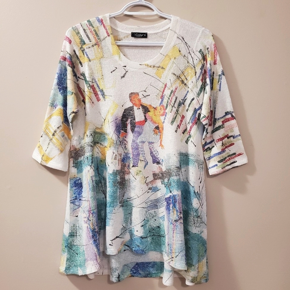 Inoah - Art to Wear - Dancing Couple Design Knit Tunic - Size M